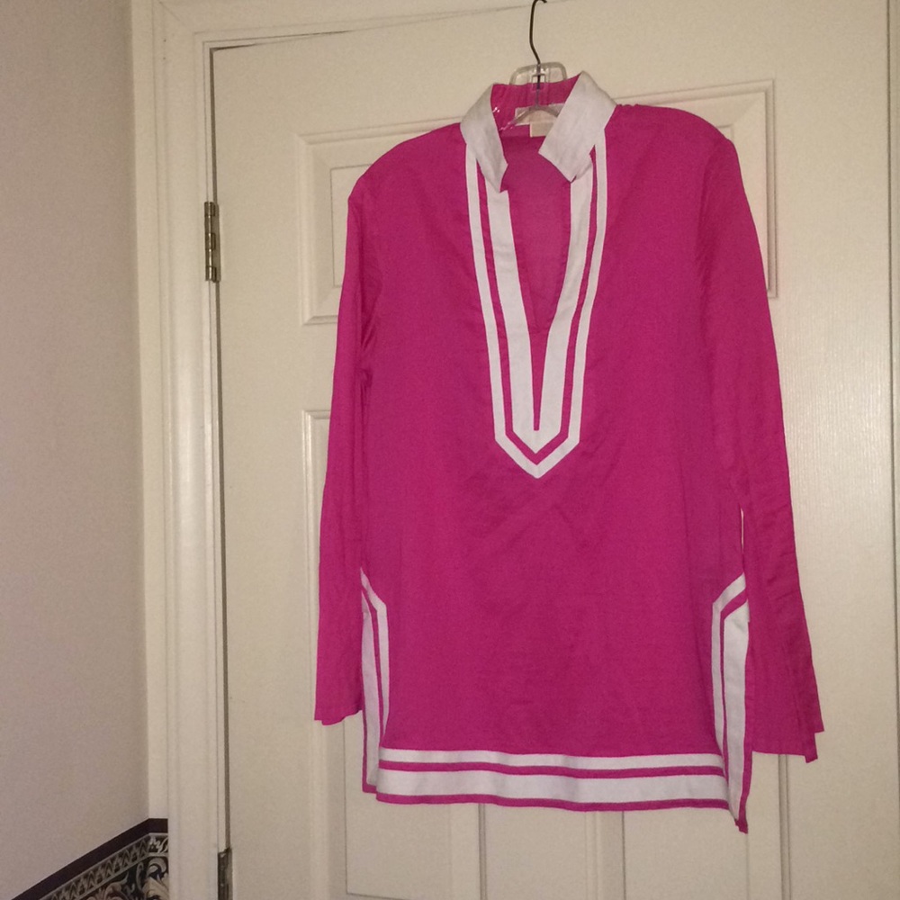 Michael Kors Pink and White Tunic Top Sheer